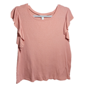 BP XL fluttered sleeve ribbed knit peachy orange salmon textured cotton/rayon t